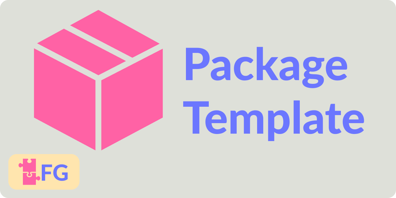 Project logo; A pink package on a grey background, next to the text "Package Template" in purple